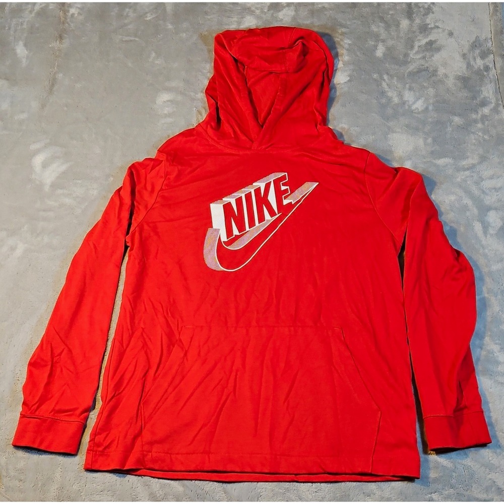Nike Red Pullover Hoodie Graphic Logo Pockets Regular Fit Mens XL